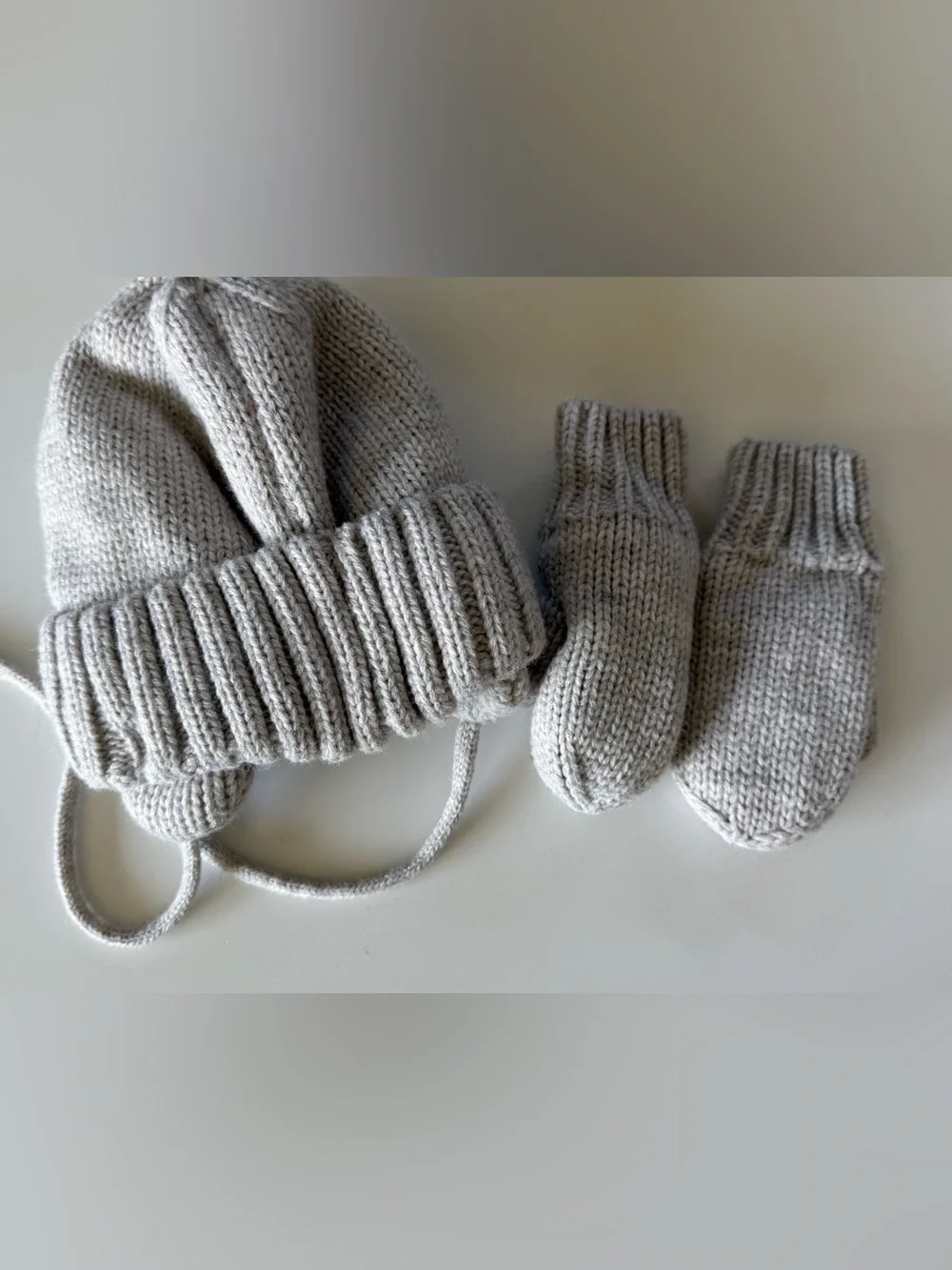 H&M Light Gray Knit Hat and Mittens Set, 18 months- 2T